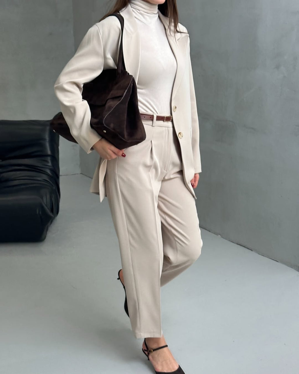 Oversize Blazer Ceket - Taş