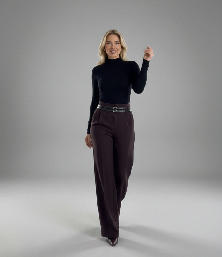 Kemerli Palazzo Kumaş Pantolon - Siyah