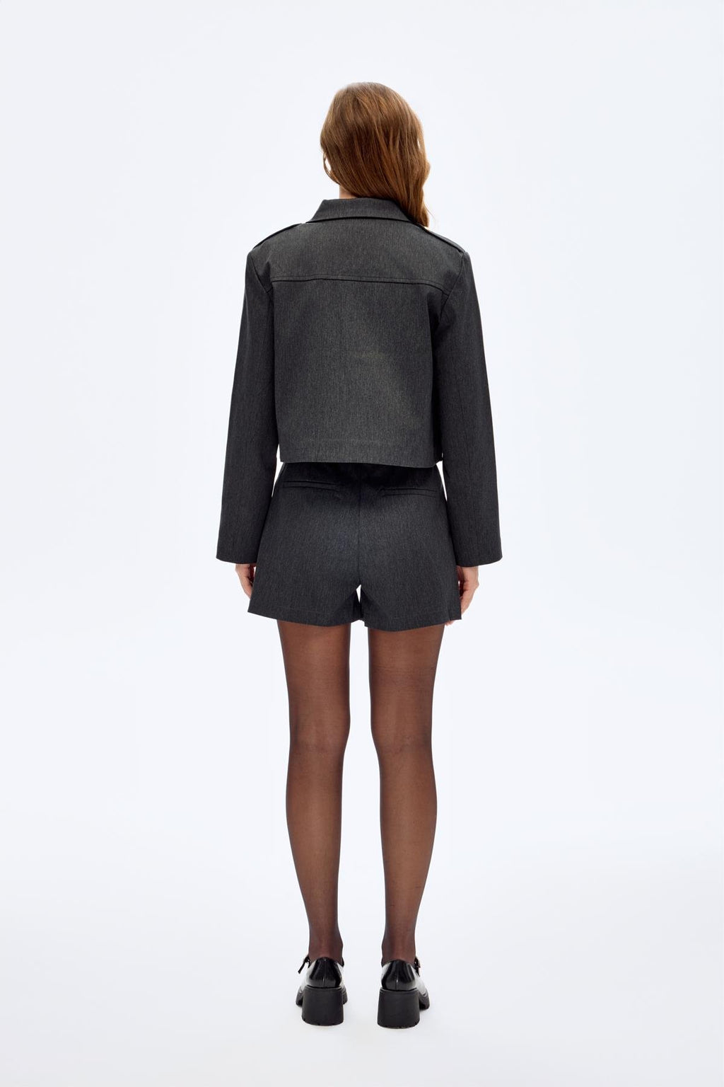 Apolet Detaylı Crop Ceket - Antrasit
