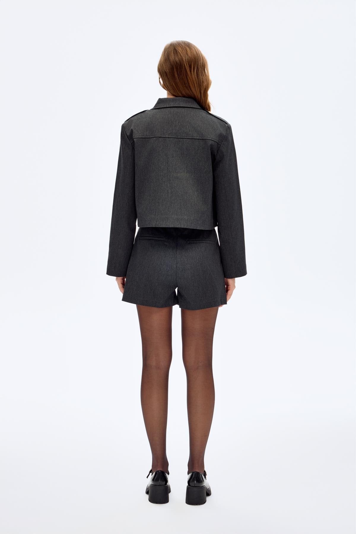 Apolet Detaylı Crop Ceket - Antrasit