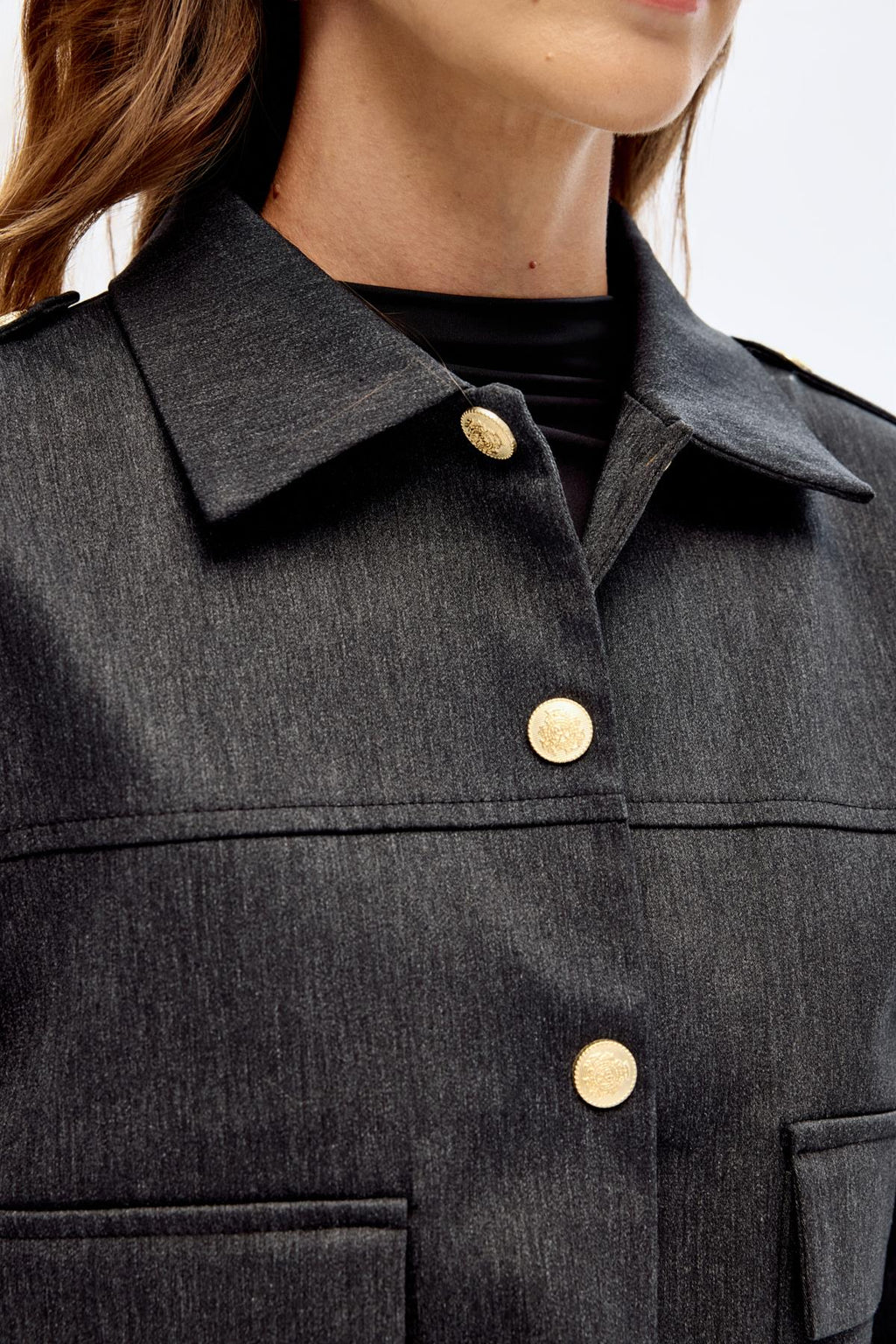 Apolet Detaylı Crop Ceket - Antrasit