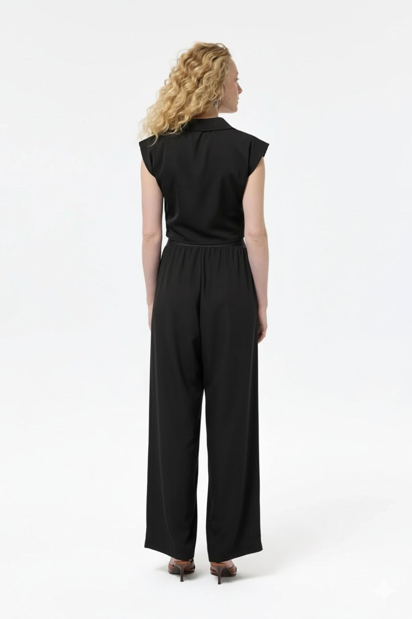 Drapeli Kruvaze Bluz - Siyah