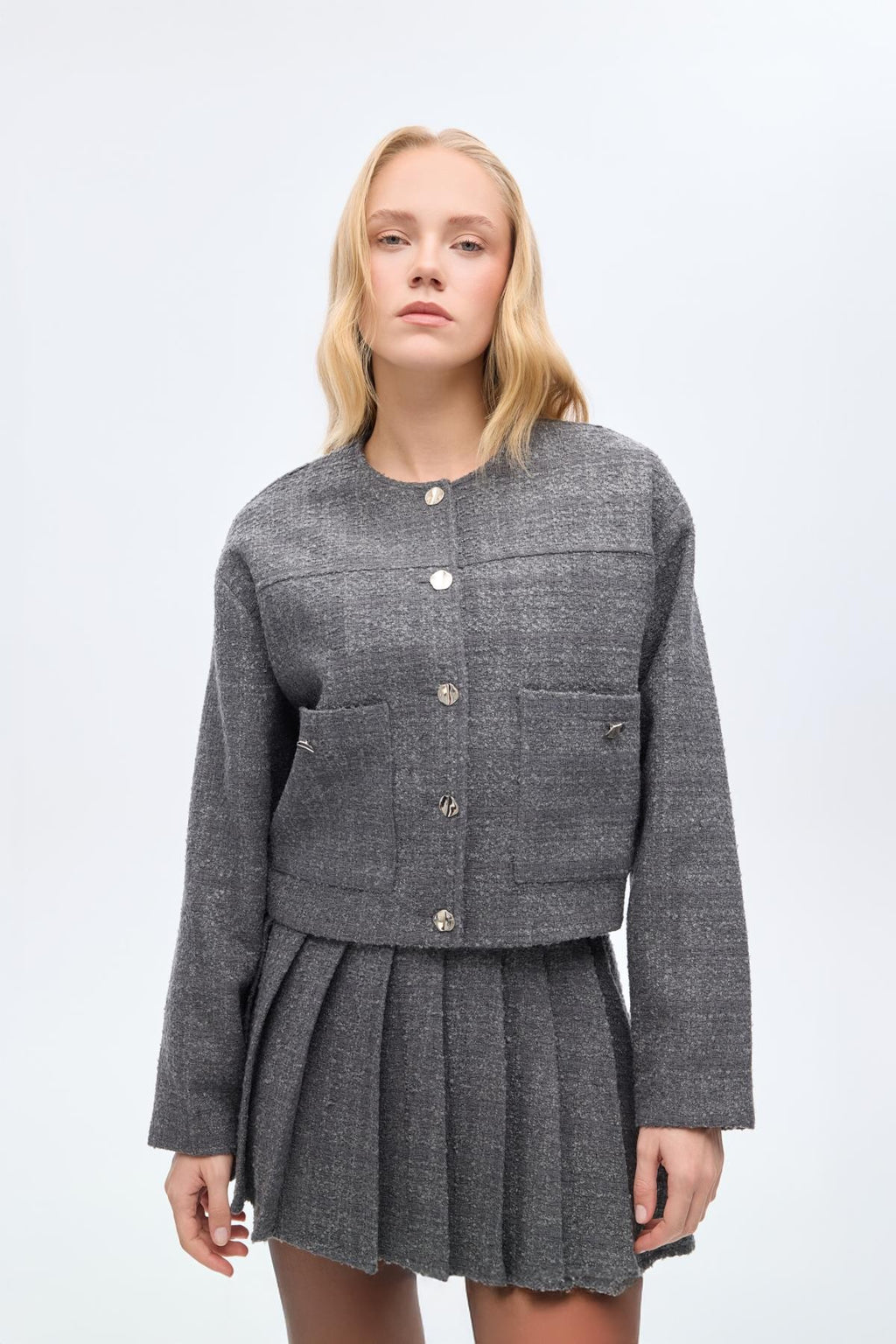 Metal Düğmeli Tüvit Ceket - Antrasit