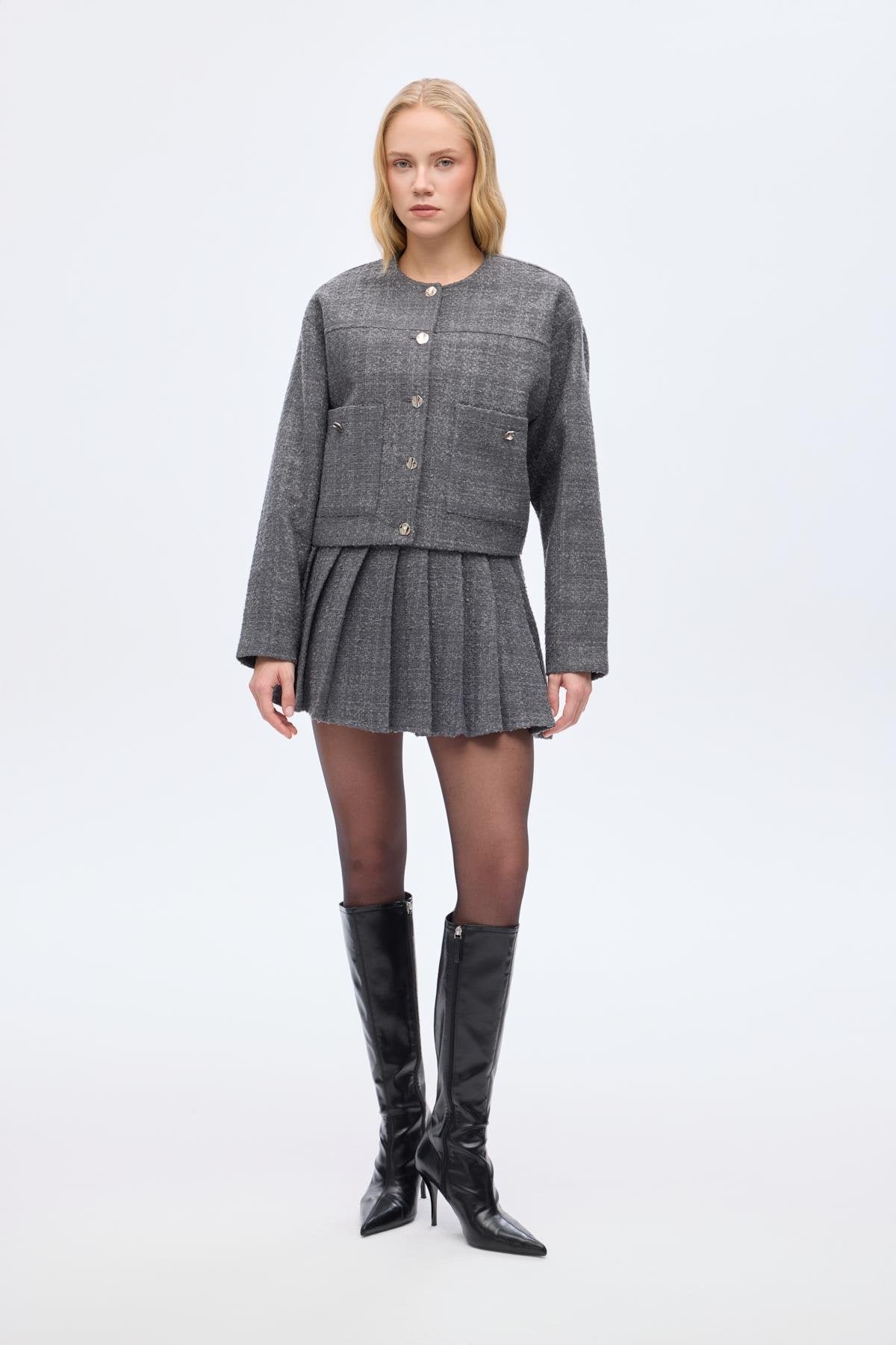 Metal Düğmeli Tüvit Ceket - Antrasit