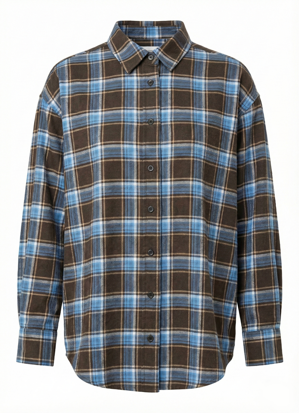 Ekose Oversize Gömlek - Mavi/Kahve