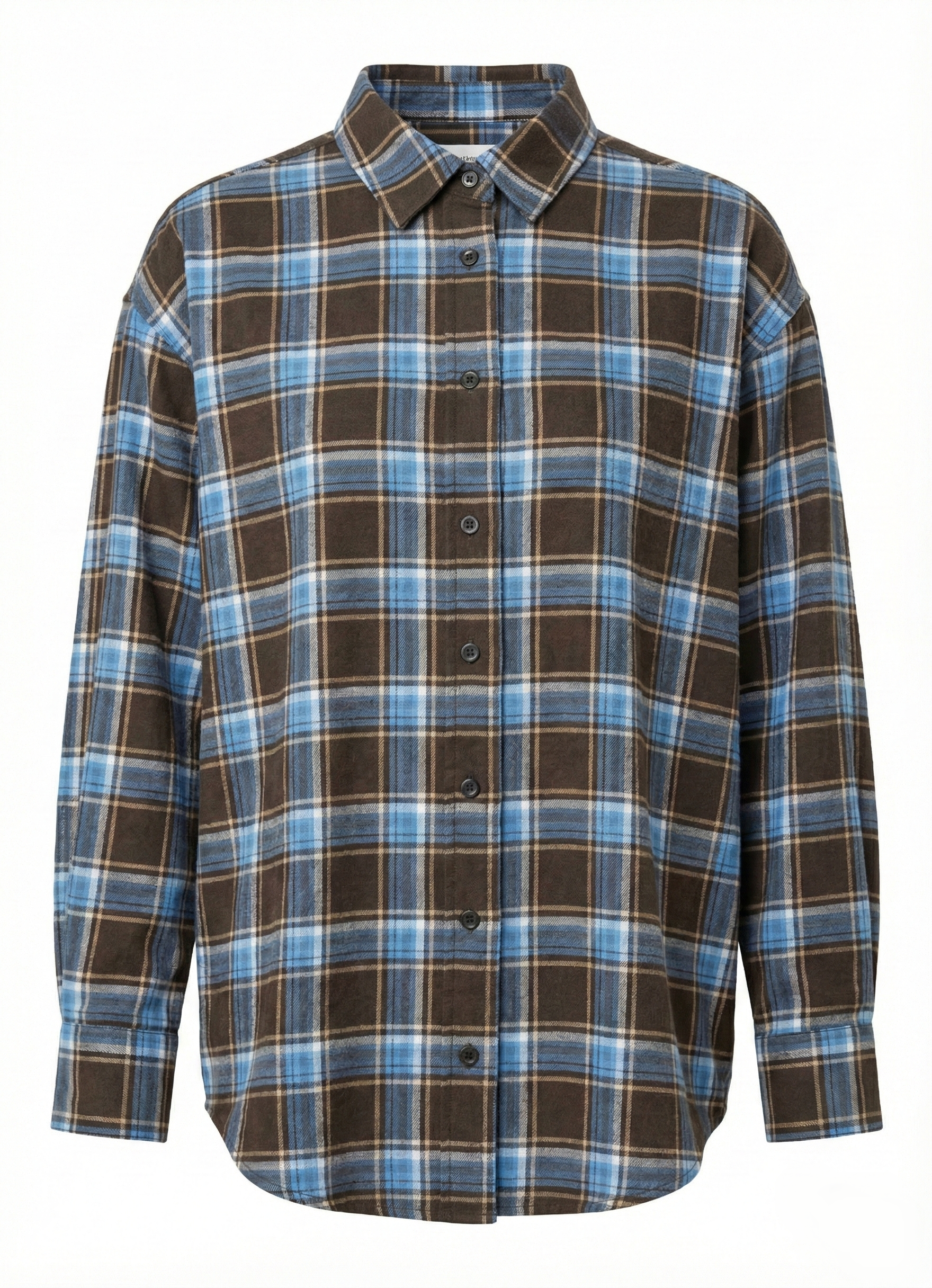 Ekose Oversize Gömlek - Mavi/Kahve