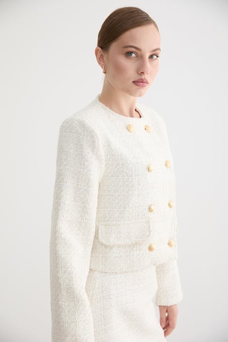 Gold Düğmeli Tüvit Ceket - Ekru
