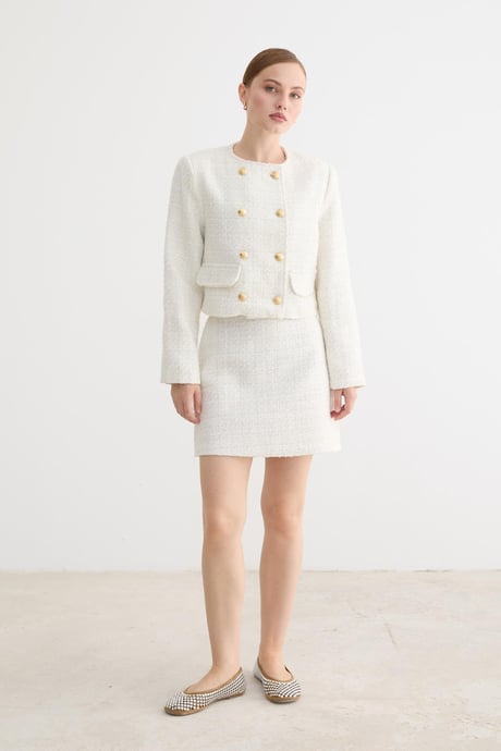 Gold Düğmeli Tüvit Ceket - Ekru