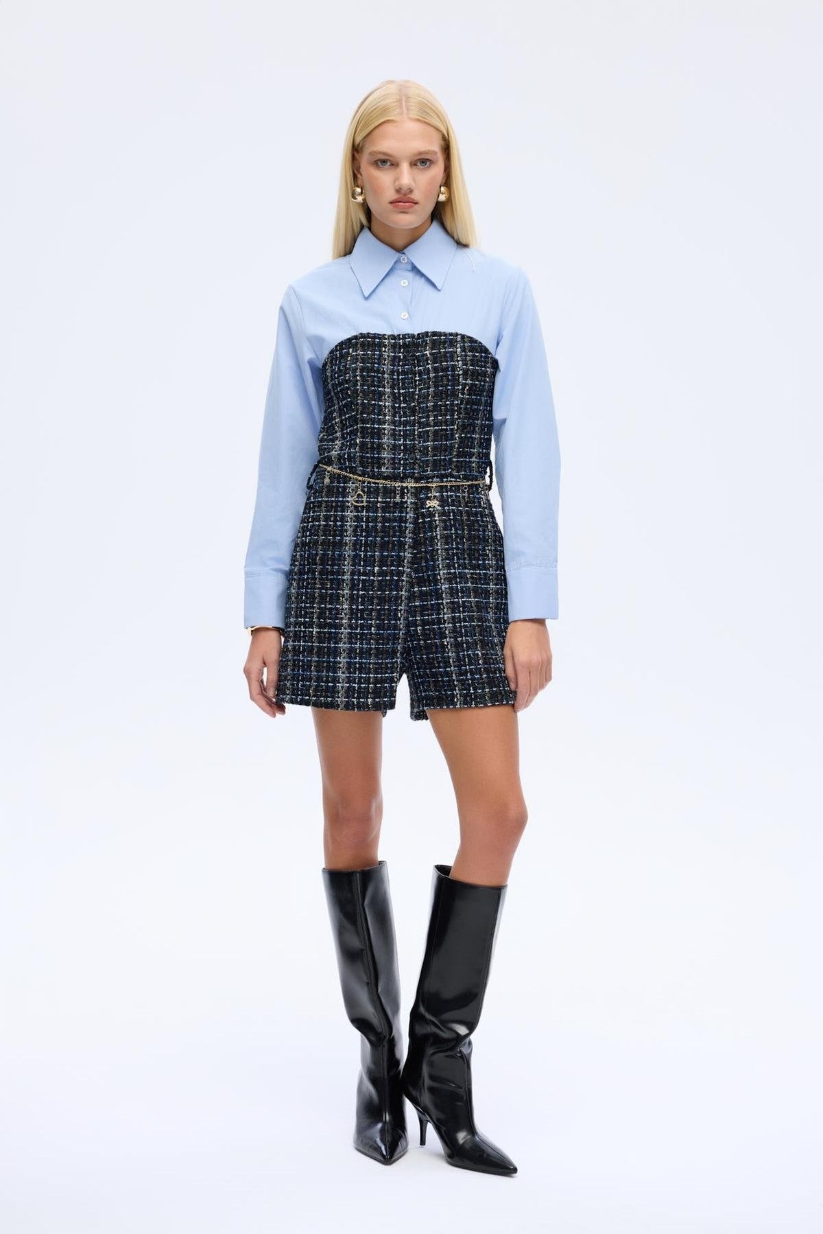 Zincir Kemerli Gömlek Detaylı Tüvit Tulum