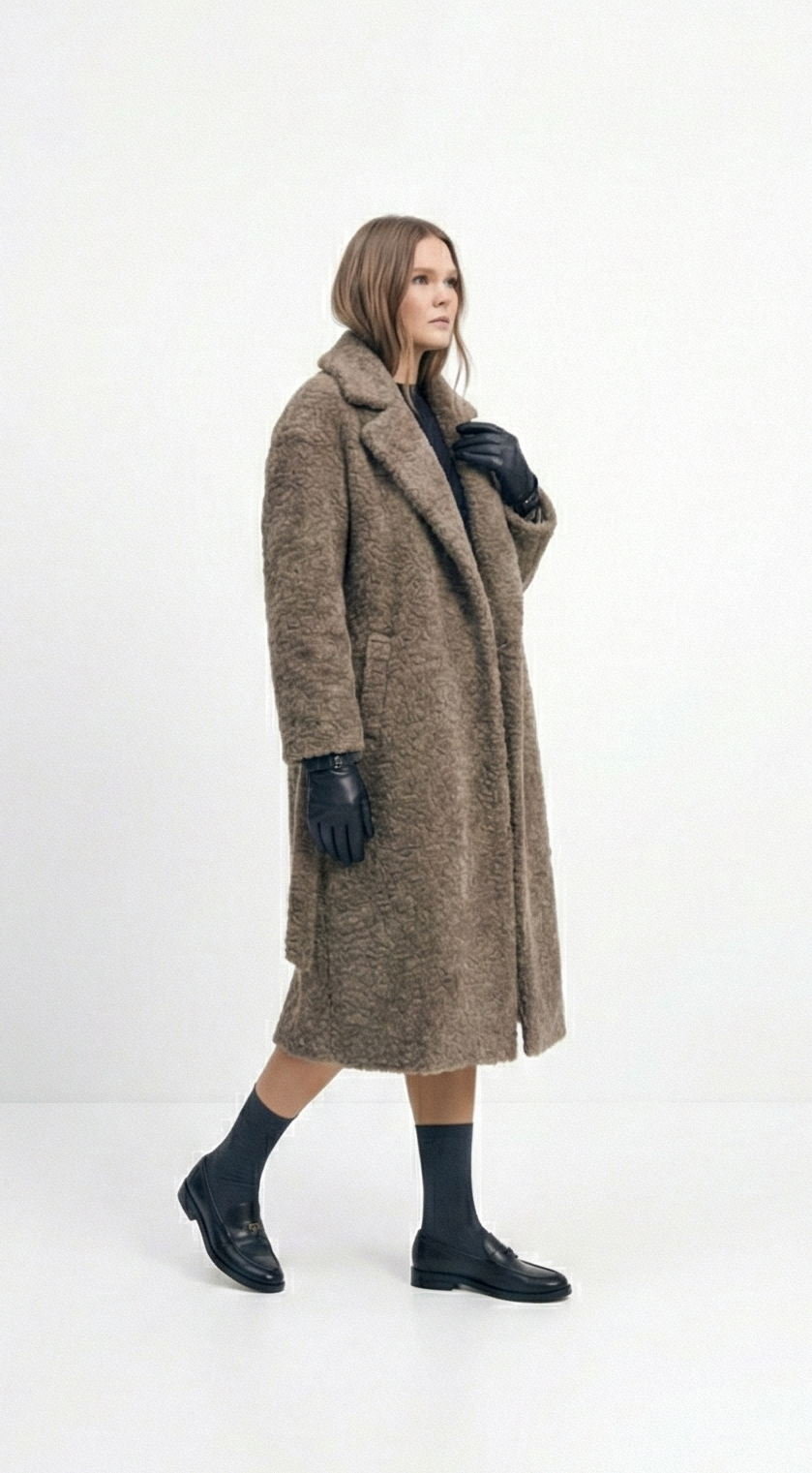 Kuşaklı Dokulu Kaşe Kaban - Vizon