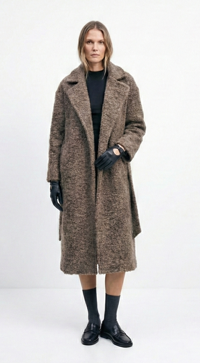 Kuşaklı Dokulu Kaşe Kaban - Vizon