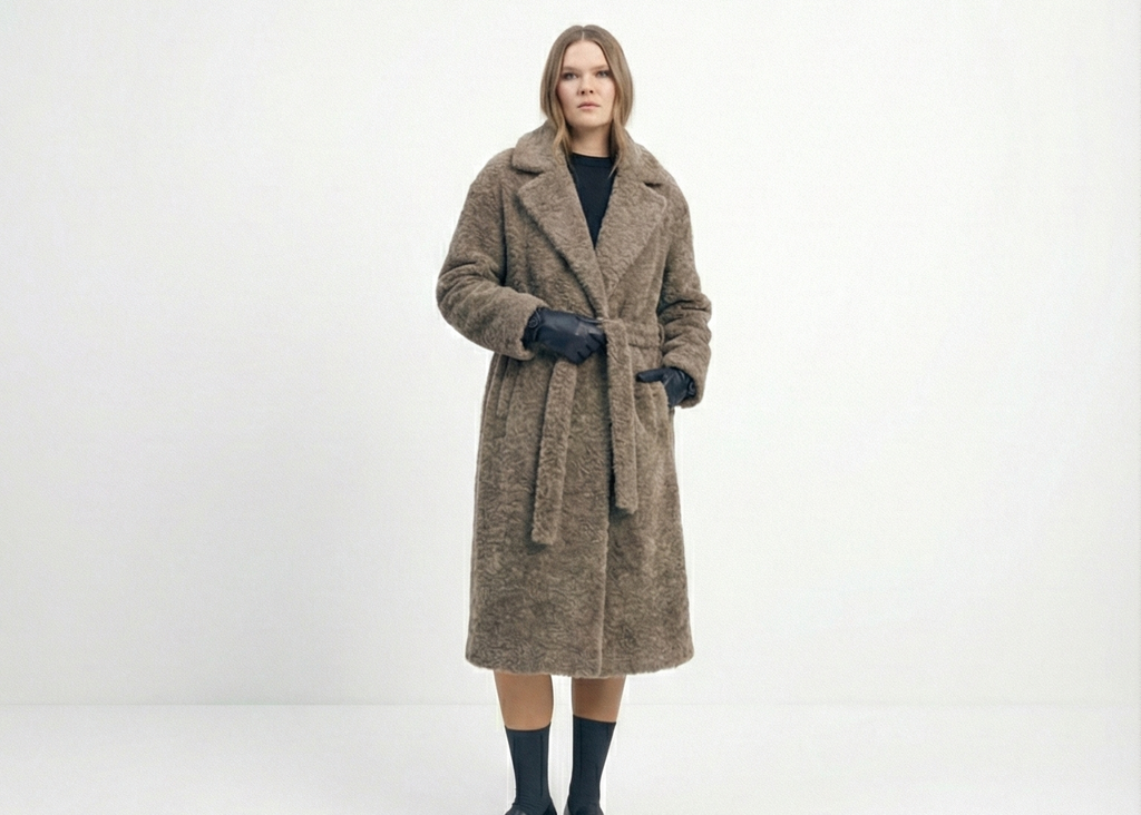 Kuşaklı Dokulu Kaşe Kaban - Vizon