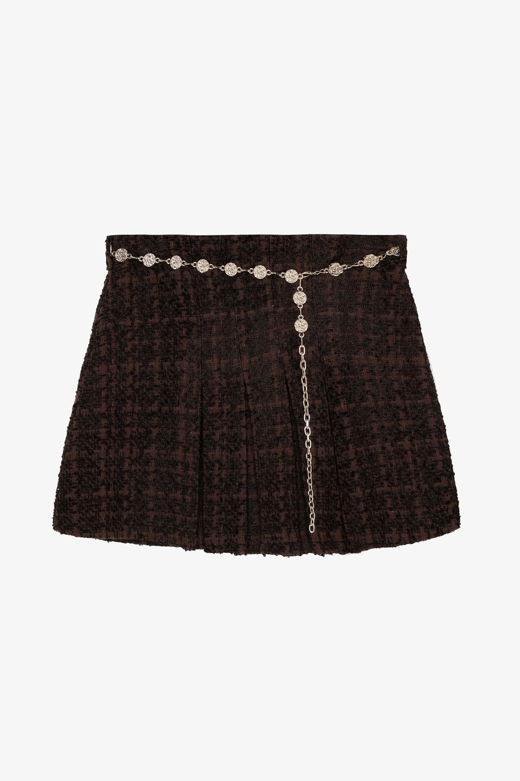 Zincir Kemerli Tüvit Etek - Kahve