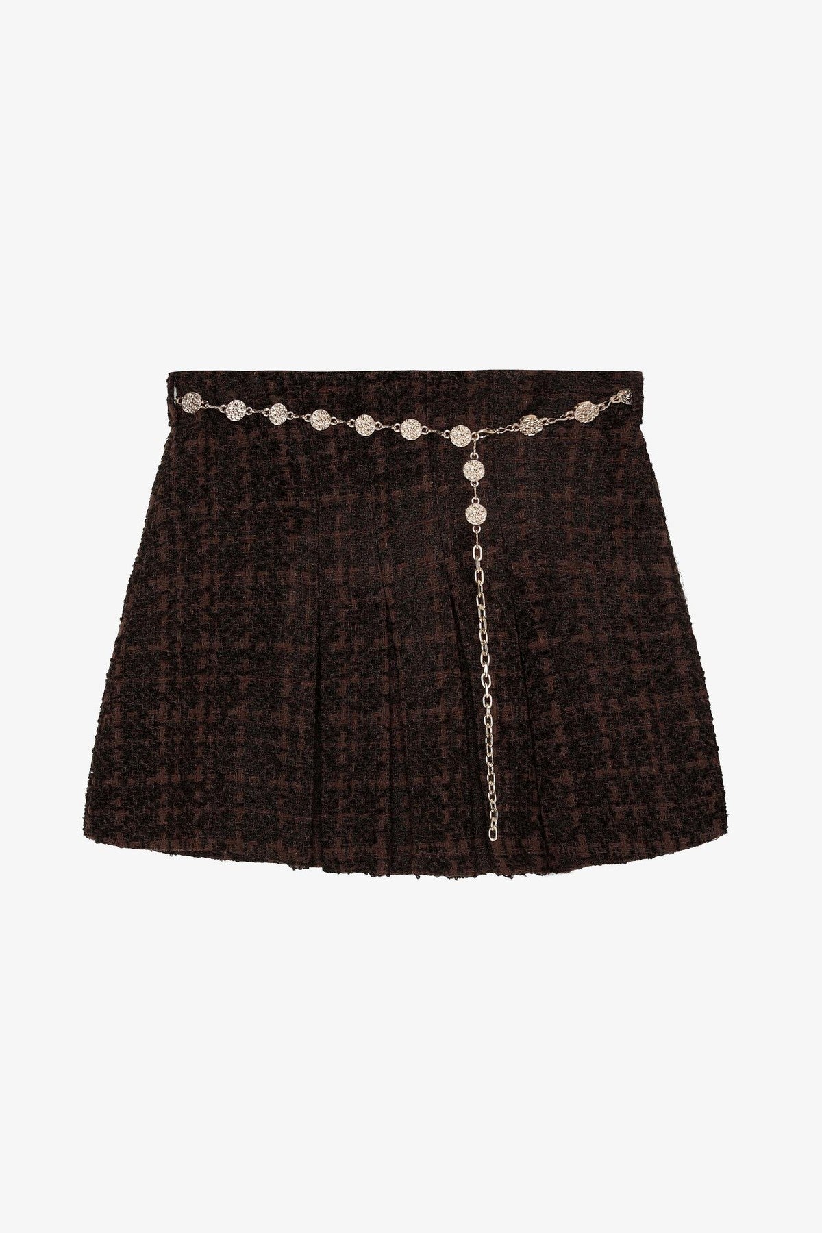 Zincir Kemerli Tüvit Etek - Kahve