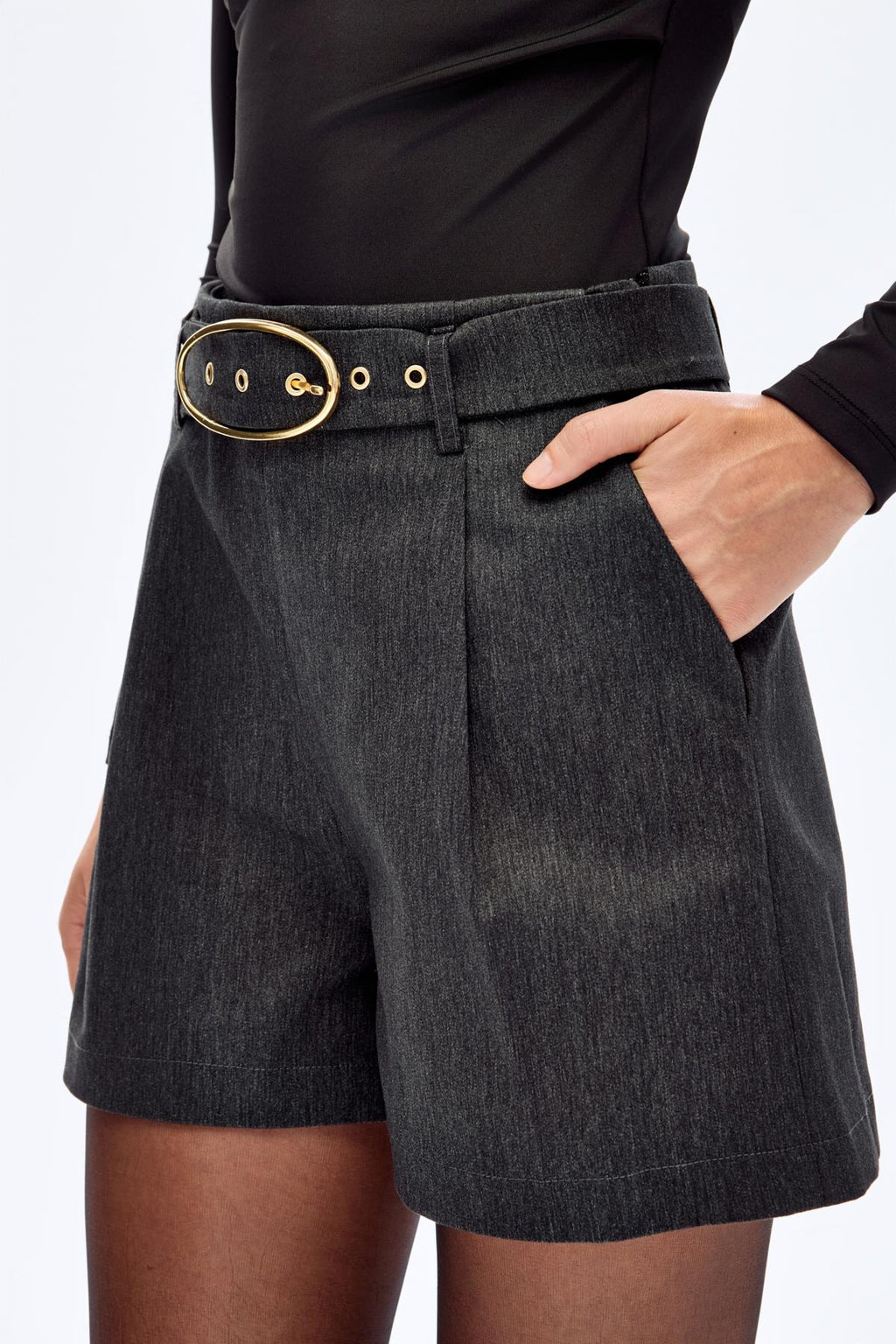 Gold Toka Kemerli Şort - Antrasit