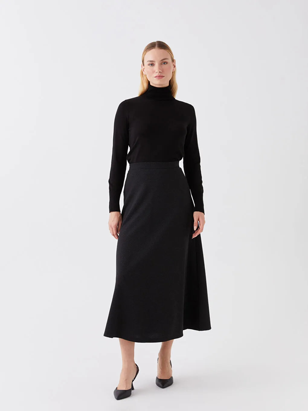 Uzun Kollu Balıkçı Yaka Bluz - Siyah