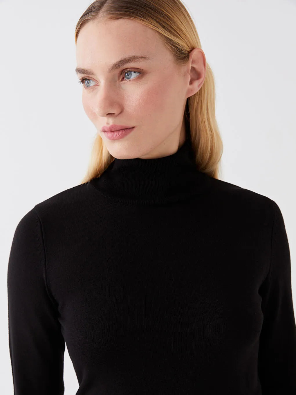 Uzun Kollu Balıkçı Yaka Bluz - Siyah