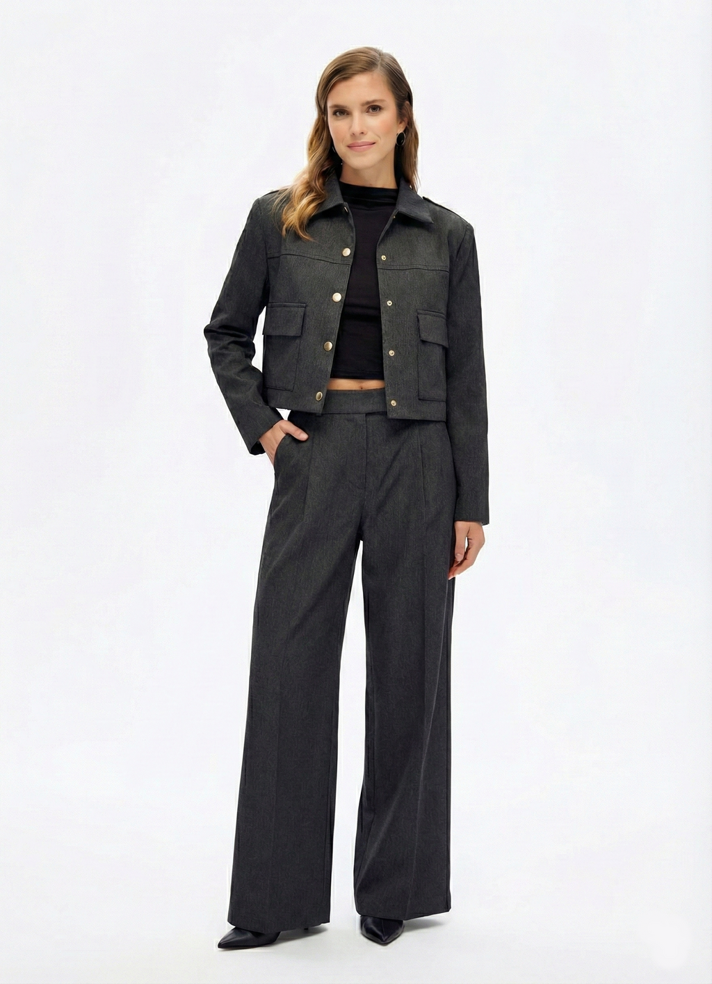 Pileli Palazzo Pantolon - Antrasit