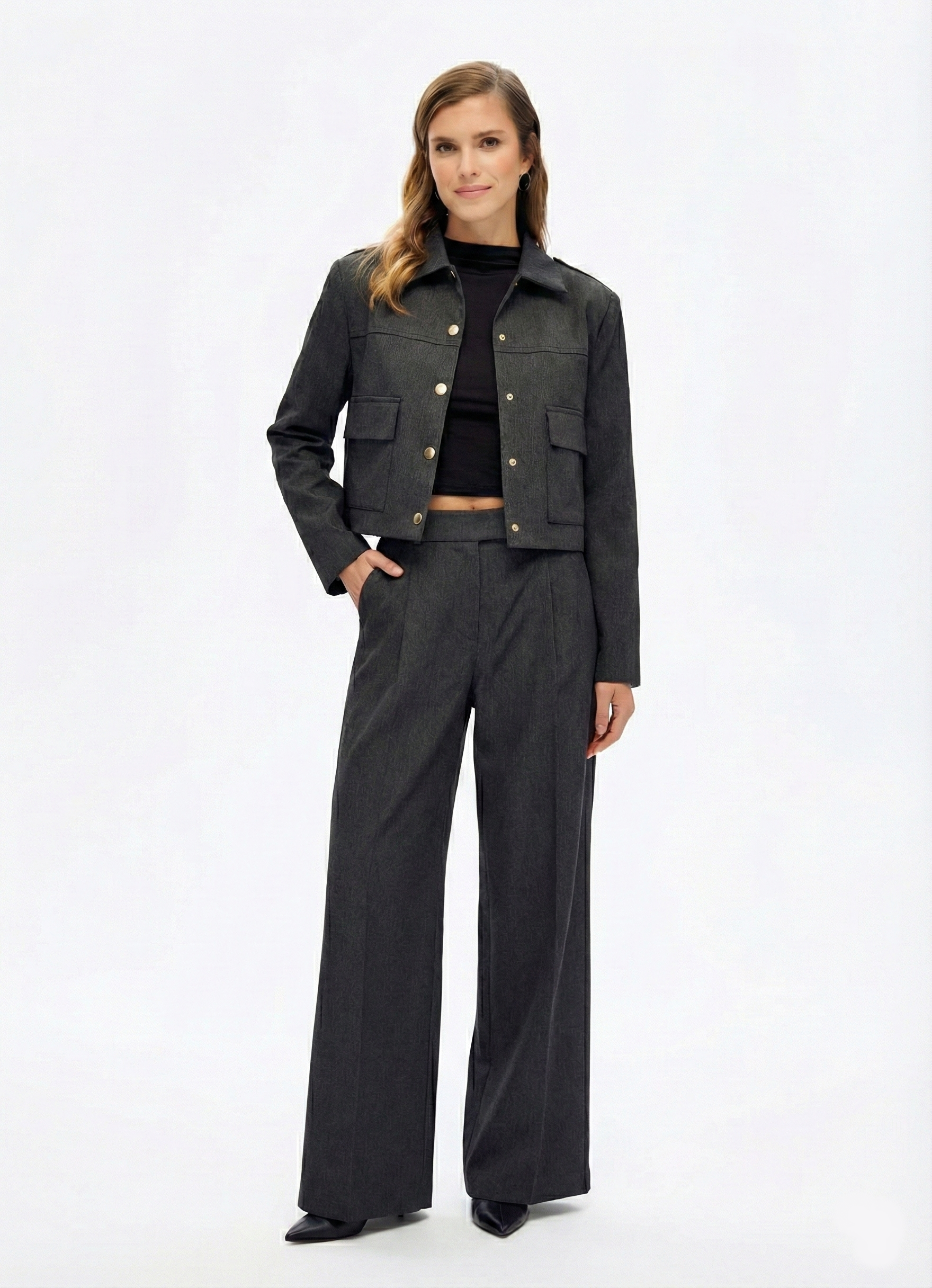 Pileli Palazzo Pantolon - Antrasit