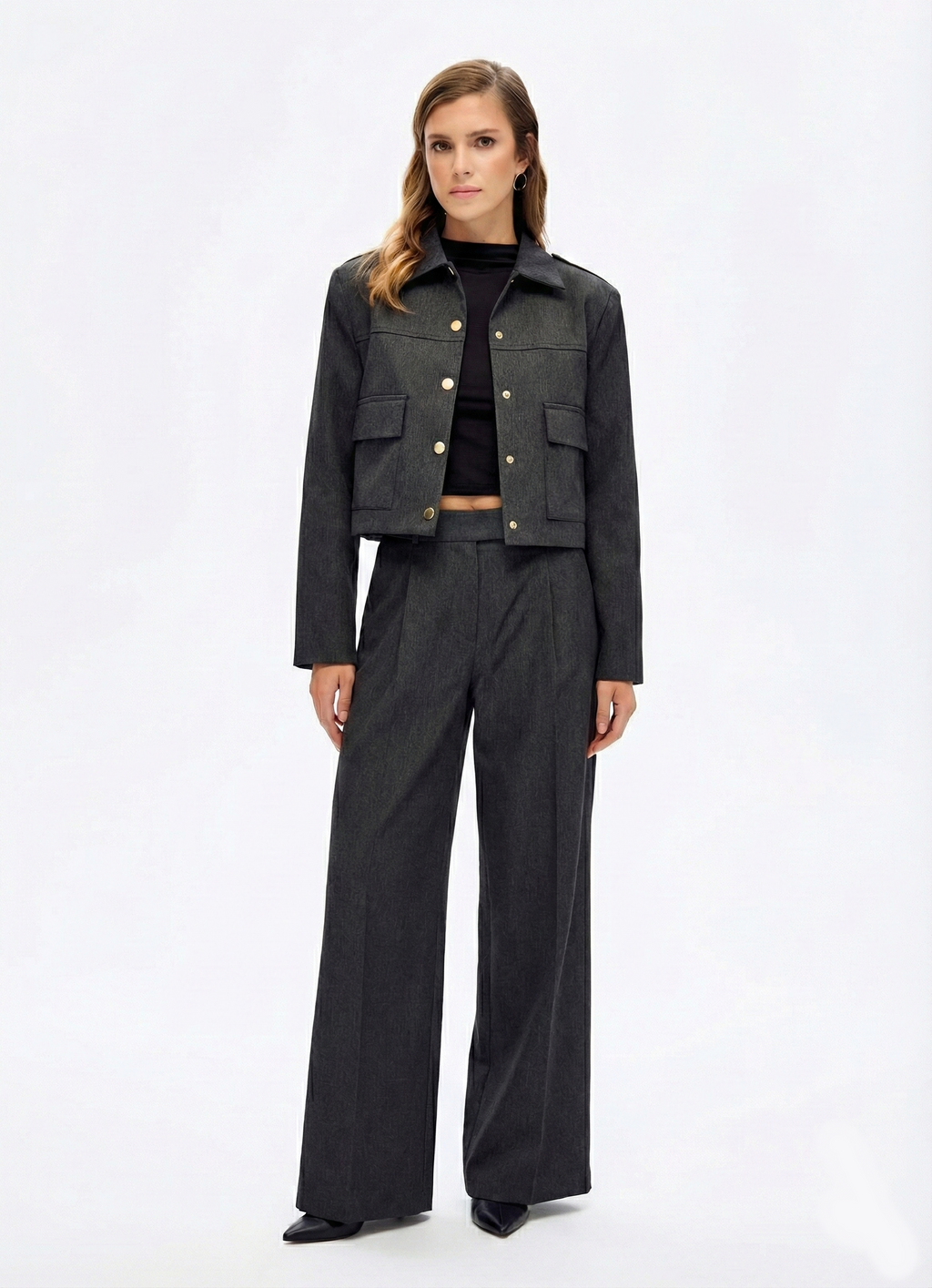 Pileli Palazzo Pantolon - Antrasit