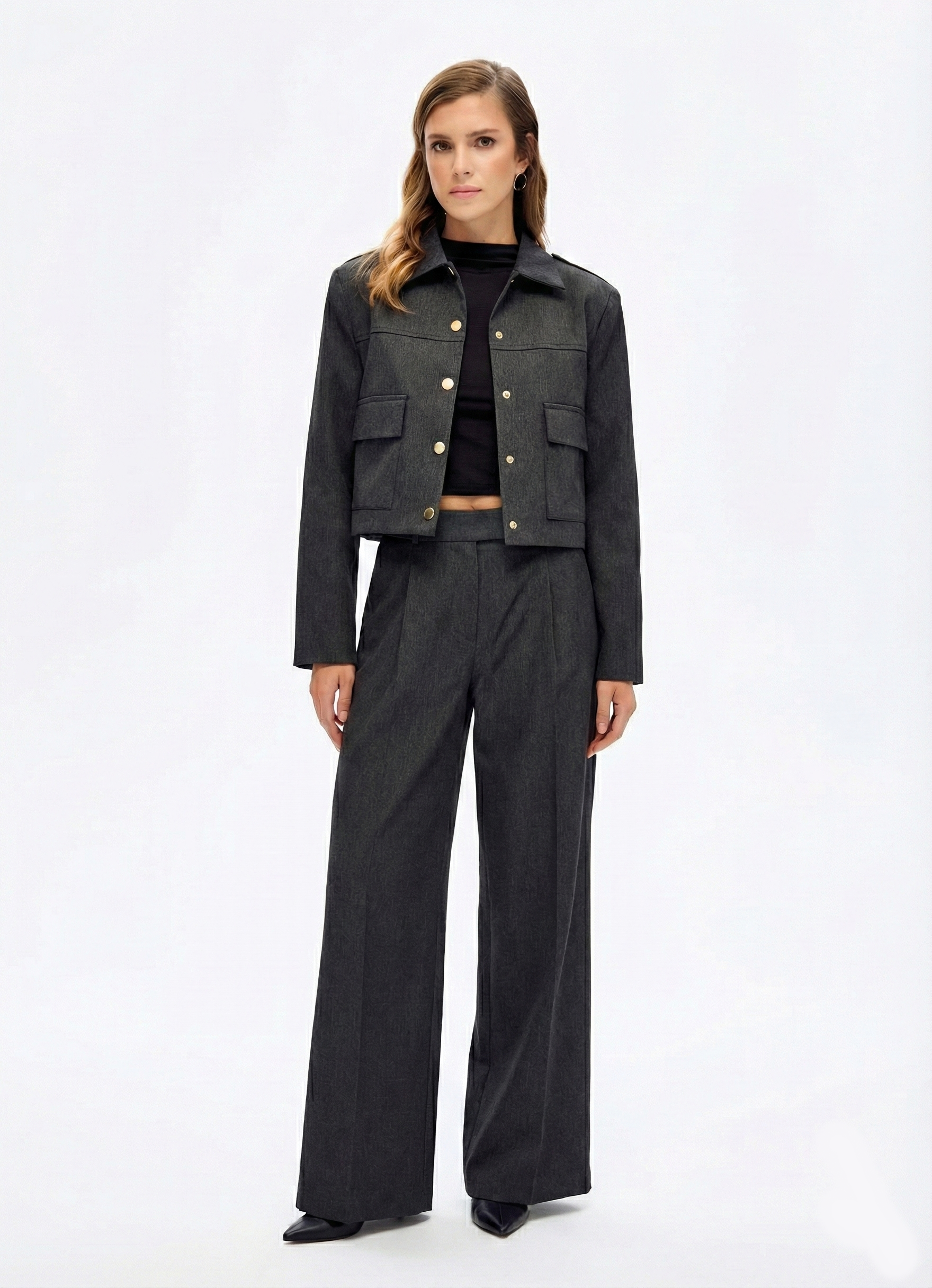 Pileli Palazzo Pantolon - Antrasit