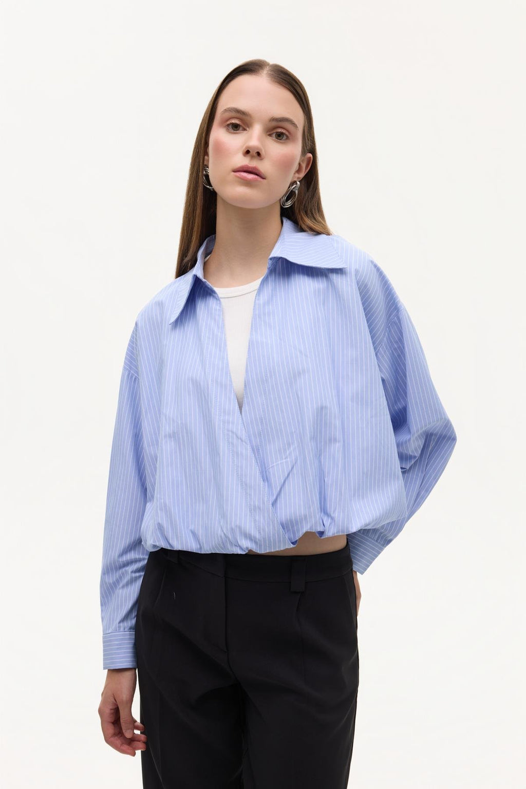 Mavi Çizgili İç Detaylı Gömlek