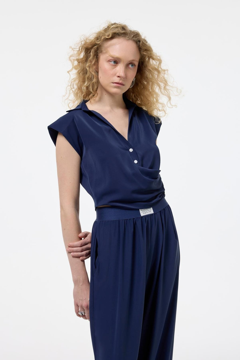 Drapeli Kruvaze Bluz - Lacivert