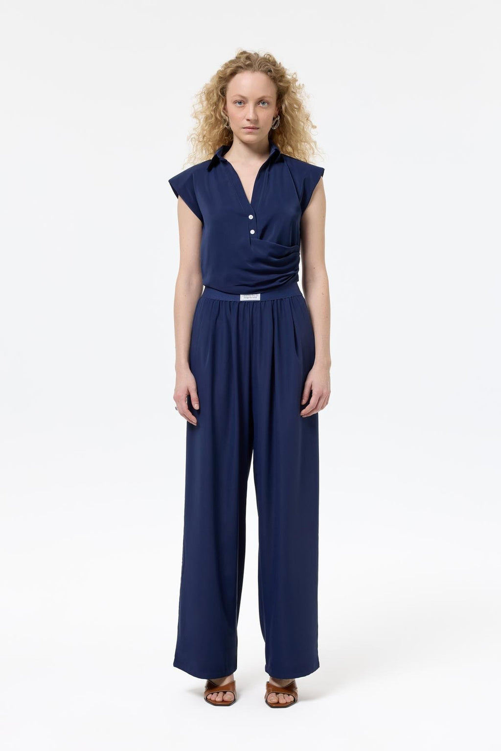 Drapeli Kruvaze Bluz - Lacivert