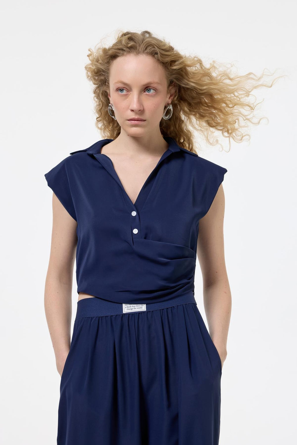 Drapeli Kruvaze Bluz - Lacivert