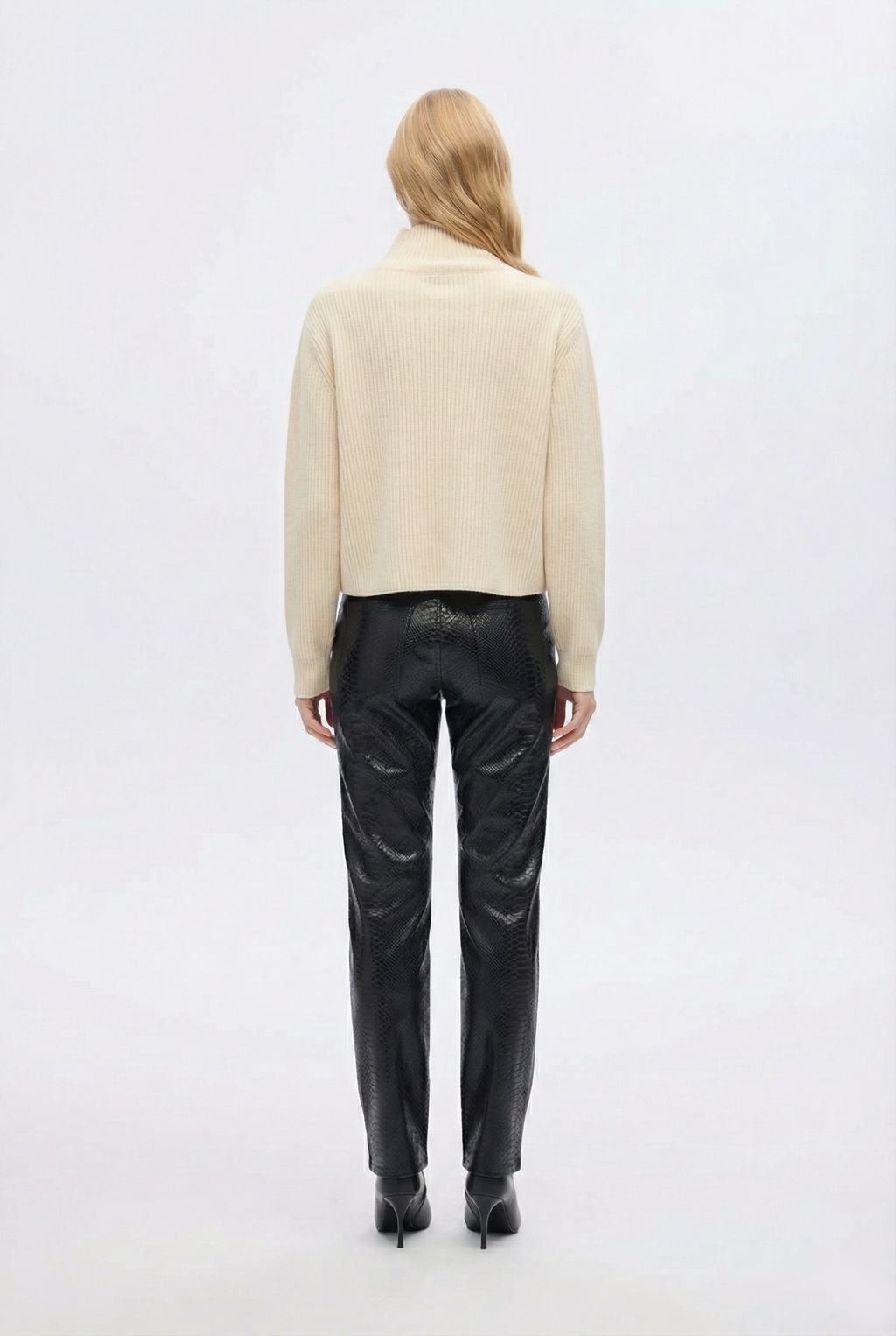 Asimetrik Fermuarlı Triko - Krem