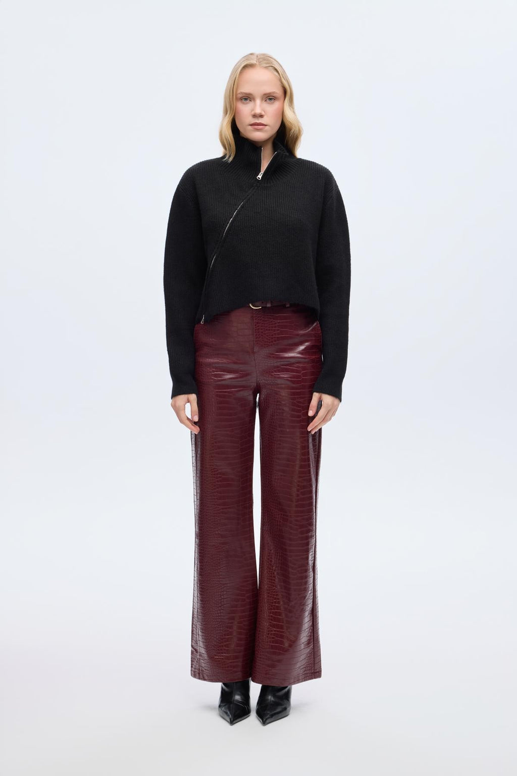 Asimetrik Fermuarlı Triko - Siyah